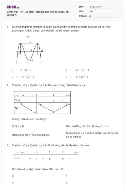 Đề thi thử THPTGQ môn Toán cực cực hay có lời giải chi tiết(Đề 4)