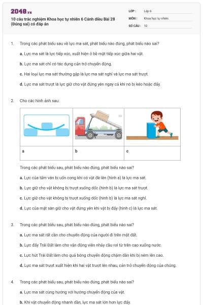 10 câu trắc nghiệm Khoa học tự nhiên 6 Cánh diều Bài 28 (Đúng sai) có đáp án