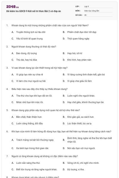 Đề kiểm tra GDCD 9 Kết nối tri thức Bài 2 có đáp án