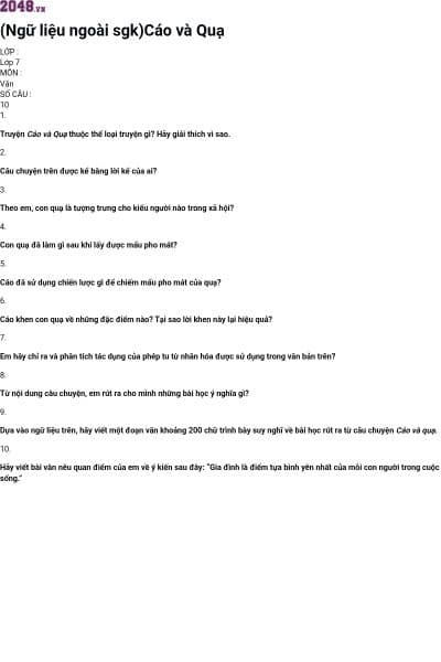 (Ngữ liệu ngoài sgk)Cáo và Quạ