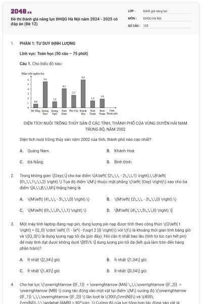 Đề thi Đánh giá năng lực ĐHQG Hà Nội năm 2024 - 2025 có đáp án (Đề 12)