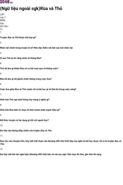 (Ngữ liệu ngoài sgk)Rùa và Thỏ