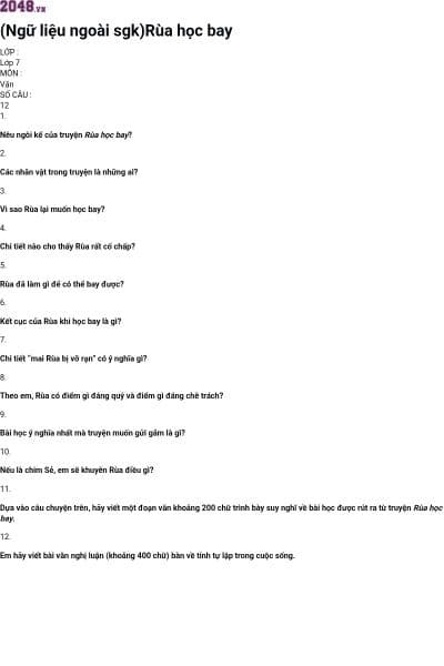 (Ngữ liệu ngoài sgk)Rùa học bay