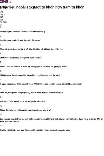 (Ngữ liệu ngoài sgk)Một trí khôn hơn trăm trí khôn