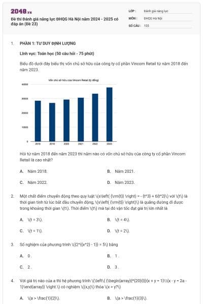 Đề thi Đánh giá năng lực ĐHQG Hà Nội năm 2024 - 2025 có đáp án (Đề 23)