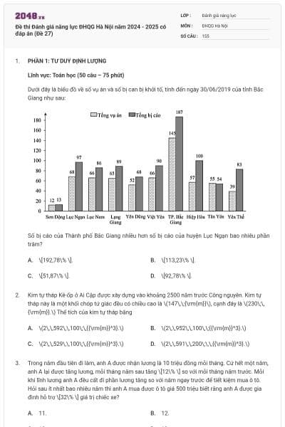 Đề thi Đánh giá năng lực ĐHQG Hà Nội năm 2024 - 2025 có đáp án (Đề 27)