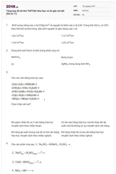 Tổng hợp đề thi thử THPTQG Hóa Học có lời giải chi tiết (Đề số 11)