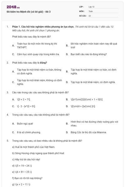 Đề kiểm tra Mệnh đề (có lời giải) - Đề 3