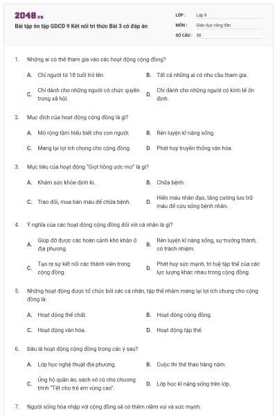 Bài tập ôn tập GDCD 9 Kết nối tri thức Bài 3 có đáp án