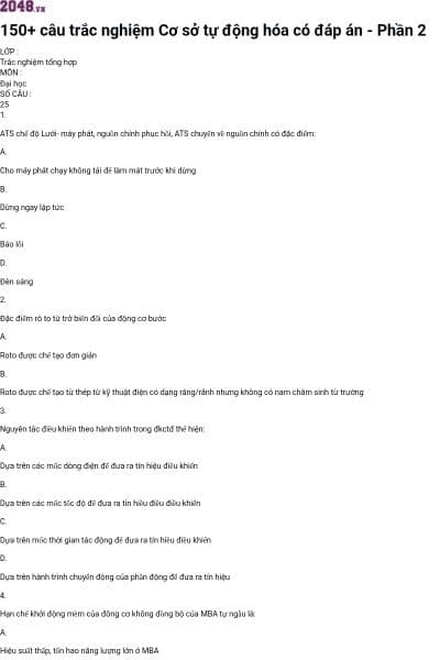 150+ câu trắc nghiệm Cơ sở tự động hóa có đáp án - Phần 2