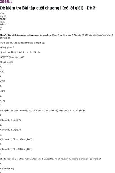 Đề kiểm tra Bài tập cuối chương l (có lời giải) - Đề 3