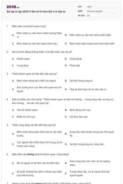 Bài tập ôn tập GDCD 9 Kết nối tri thức Bài 4 có đáp án