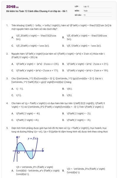 Đề kiểm tra Toán 12 Cánh diều Chương 4 có đáp án - Đề 1
