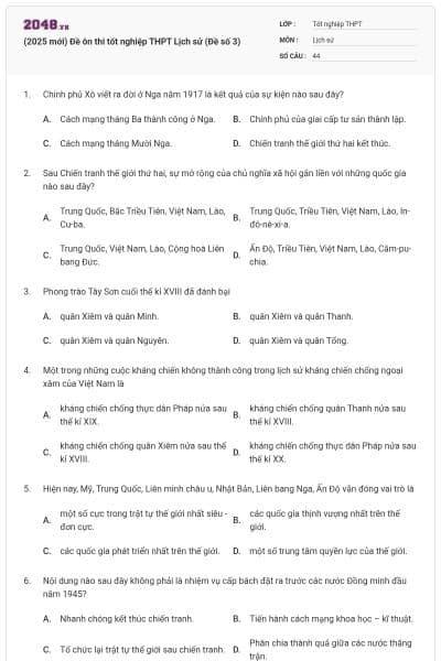 (2025 mới) Đề ôn thi tốt nghiệp THPT Lịch sử (Đề số 3)