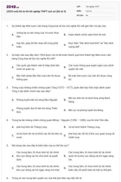 (2025 mới) Đề ôn thi tốt nghiệp THPT Lịch sử (Đề số 4)