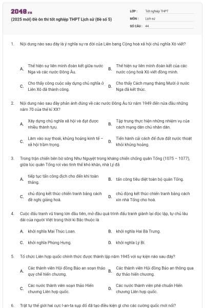 (2025 mới) Đề ôn thi tốt nghiệp THPT Lịch sử (Đề số 5)
