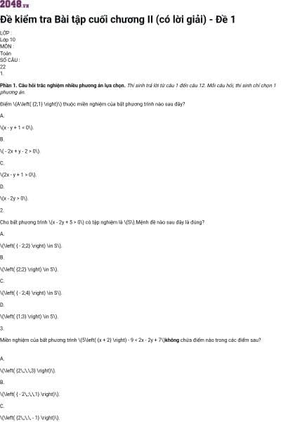 Đề kiểm tra Bài tập cuối chương II (có lời giải) - Đề 1