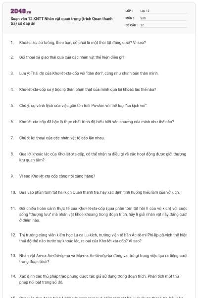 Soạn văn 12 KNTT Nhân vật quan trọng (trích Quan thanh tra) có đáp án