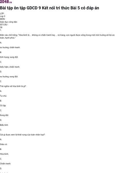 Bài tập ôn tập GDCD 9 Kết nối tri thức Bài 5 có đáp án