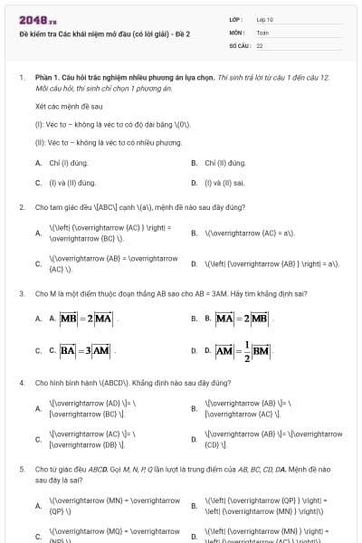 Đề kiểm tra Các khái niệm mở đầu (có lời giải) - Đề 2