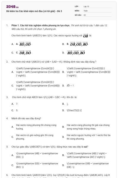Đề kiểm tra Các khái niệm mở đầu (có lời giải) - Đề 3