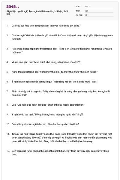 (Ngữ liệu ngoài sgk) Tục ngữ về thiên nhiên, khí hậu, thời tiết