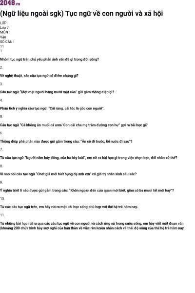 (Ngữ liệu ngoài sgk) Tục ngữ về con người và xã hội