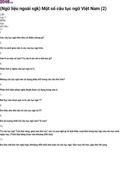 (Ngữ liệu ngoài sgk) Một số câu tục ngữ Việt Nam (2)