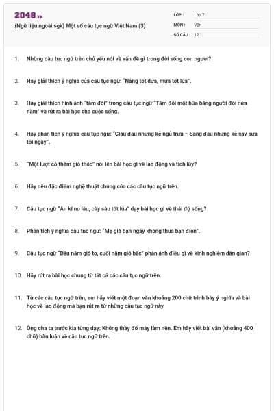 (Ngữ liệu ngoài sgk) Một số câu tục ngữ Việt Nam (3)