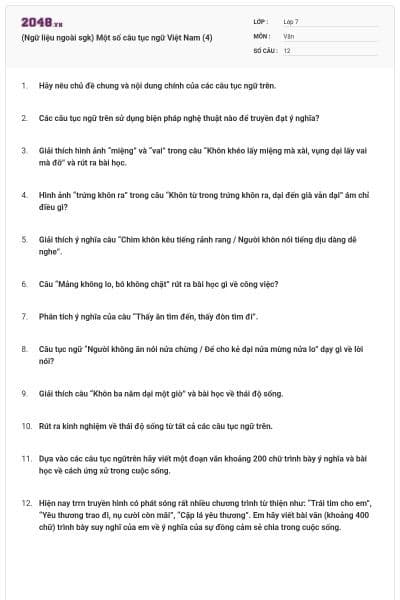 (Ngữ liệu ngoài sgk) Một số câu tục ngữ Việt Nam (4)