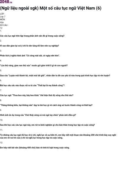 (Ngữ liệu ngoài sgk) Một số câu tục ngữ Việt Nam (6)