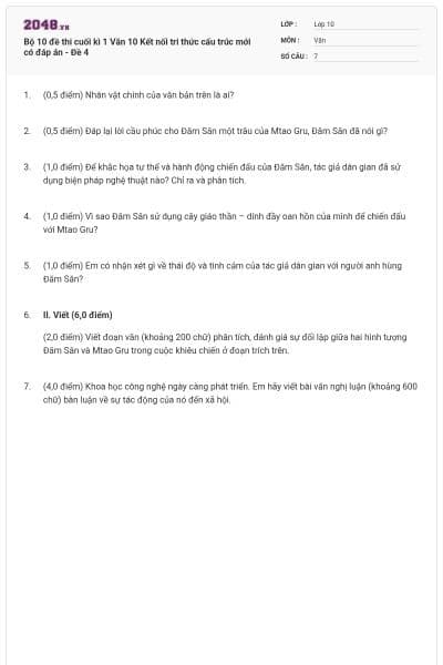 Bộ 10 đề thi cuối kì 1 Văn 10 Kết nối tri thức cấu trúc mới có đáp án - Đề 4