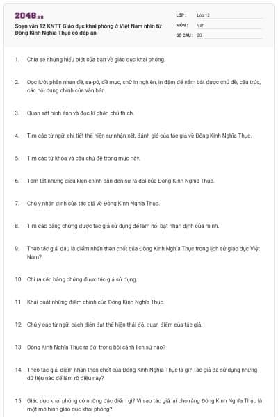 Soạn văn 12 KNTT Giáo dục khai phóng ở Việt Nam nhìn từ Đông Kinh Nghĩa Thục có đáp án