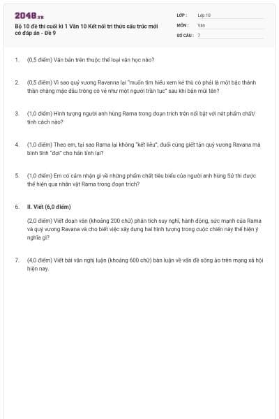 Bộ 10 đề thi cuối kì 1 Văn 10 Kết nối tri thức cấu trúc mới có đáp án - Đề 9