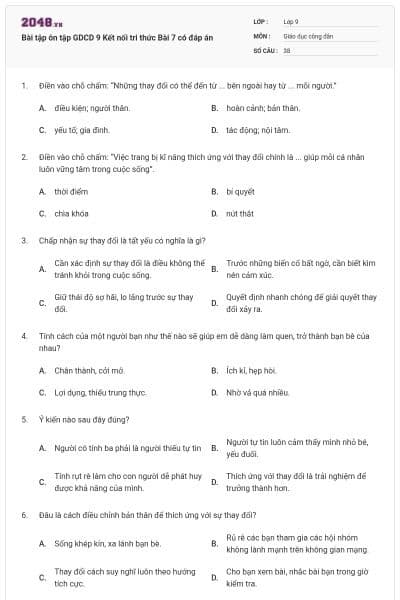 Bài tập ôn tập GDCD 9 Kết nối tri thức Bài 7 có đáp án