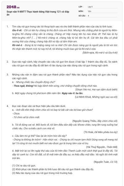 Soạn văn 9 KNTT Thực hành tiếng Việt trang 121 có đáp án