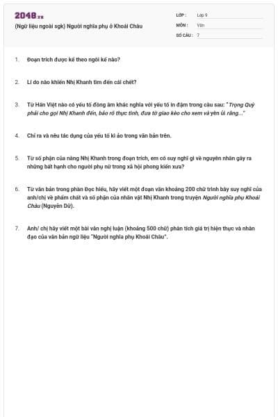 (Ngữ liệu ngoài sgk) Người nghĩa phụ ở Khoái Châu