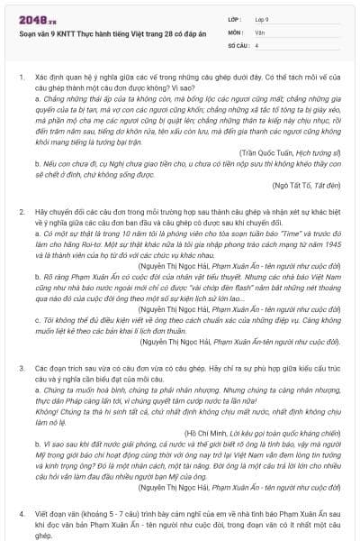 Soạn văn 9 KNTT Thực hành tiếng Việt trang 28 có đáp án