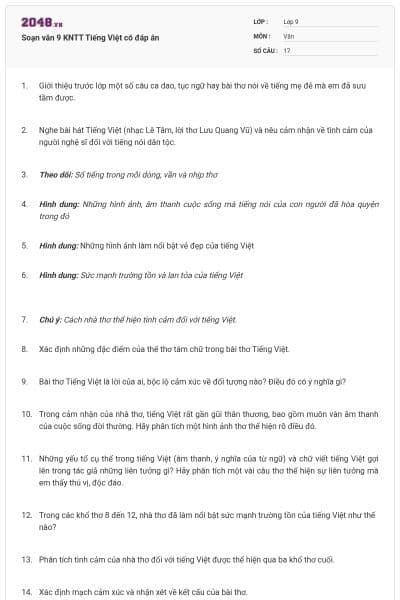 Soạn văn 9 KNTT Tiếng Việt có đáp án
