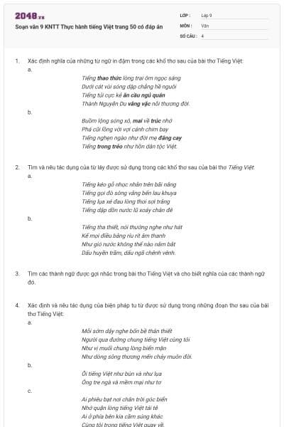 Soạn văn 9 KNTT Thực hành tiếng Việt trang 50 có đáp án