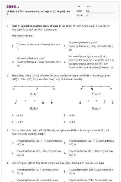 Đề kiểm tra Tích của một vecto với một số (có lời giải) - Đề 1