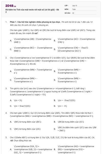 Đề kiểm tra Tích của một vecto với một số (có lời giải) - Đề 2
