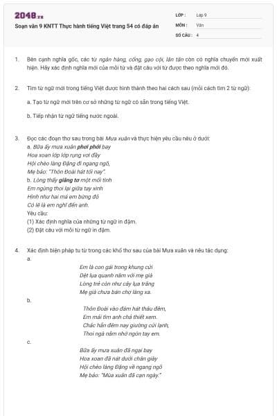 Soạn văn 9 KNTT Thực hành tiếng Việt trang 54 có đáp án