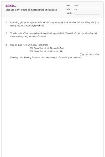 Soạn văn 9 KNTT Củng cố mở rộng trang 64 có đáp án