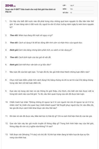 Soạn văn 9 KNTT Đấu tranh cho một thế giới hòa bình có đáp án