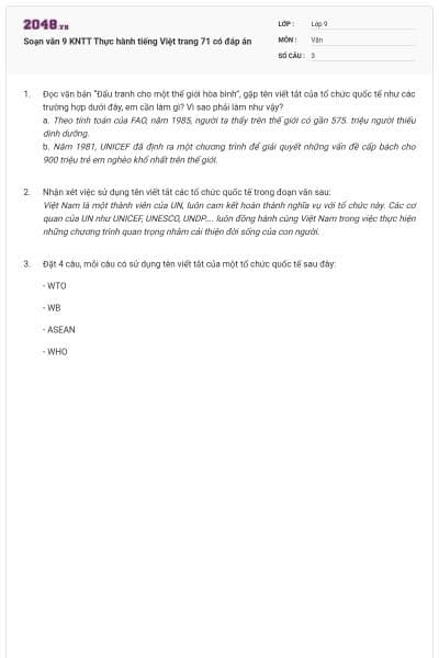 Soạn văn 9 KNTT Thực hành tiếng Việt trang 71 có đáp án