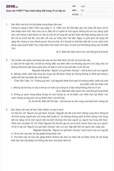 Soạn văn 9 KNTT Thực hành tiếng Việt trang 76 có đáp án