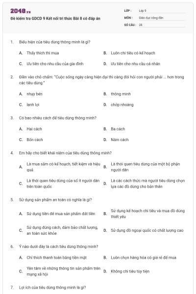 Đề kiểm tra GDCD 9 Kết nối tri thức Bài 8 có đáp án
