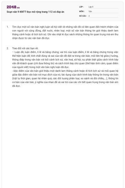Soạn văn 9 KNTT Đọc mở rộng trang 112 có đáp án