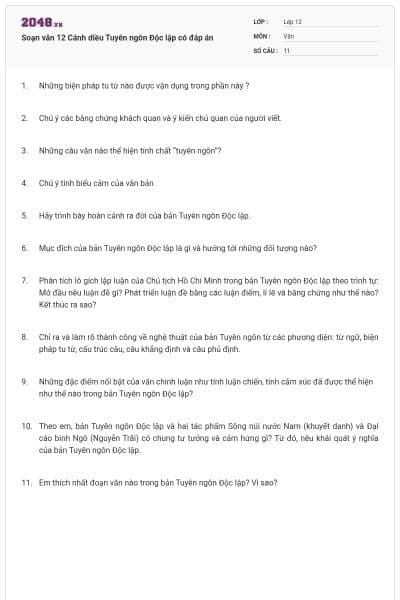 Soạn văn 12 Cánh diều Tuyên ngôn Độc lập có đáp án